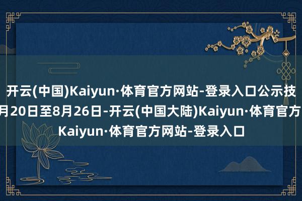 开云(中国)Kaiyun·体育官方网站-登录入口公示技艺：2025年8月20日至8月26日-开云(中国大陆)Kaiyun·体育官方网站-登录入口